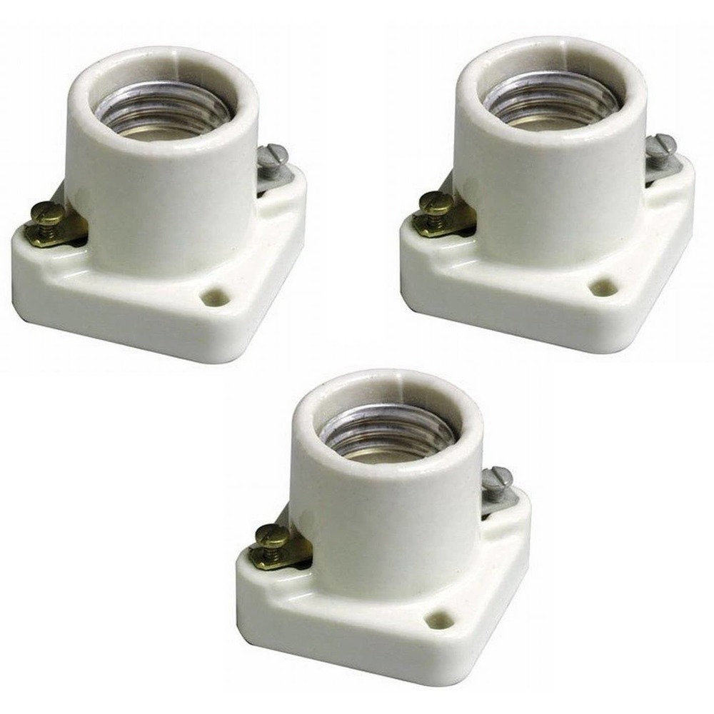 3-PK Leviton 19062 Wht Med Bases 1-Piece Keyless Unglazed Porcelain Lampholders